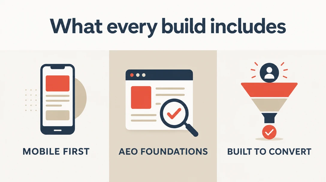 Every build ships mobile-first, AEO-ready and built to convert.